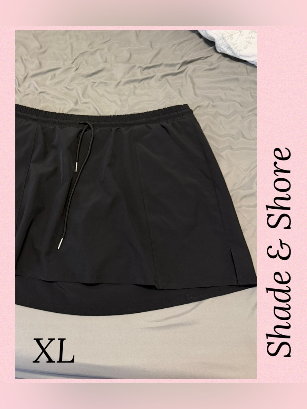 Shade & Shore Black Athletic Drawstring Mini Skirt